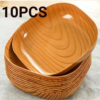 10PCS Japanese-style Plastic Dish Multifunctional Simple Imitation Wood Grain Bone Spitting Dish Household Food Grade Fruit Bowl 1