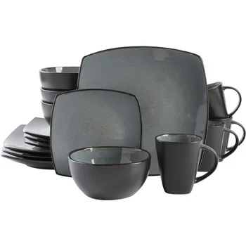 Square Reactive Glaze Stoneware Dinnerware Set, Service for 4 (16pc), Eclipse 1